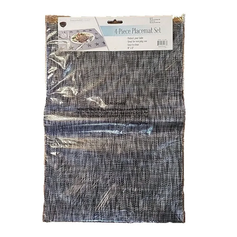 4 Piece Black/White Placemat Set 12x 18 Inch Household Trends EZ Wipe Clean